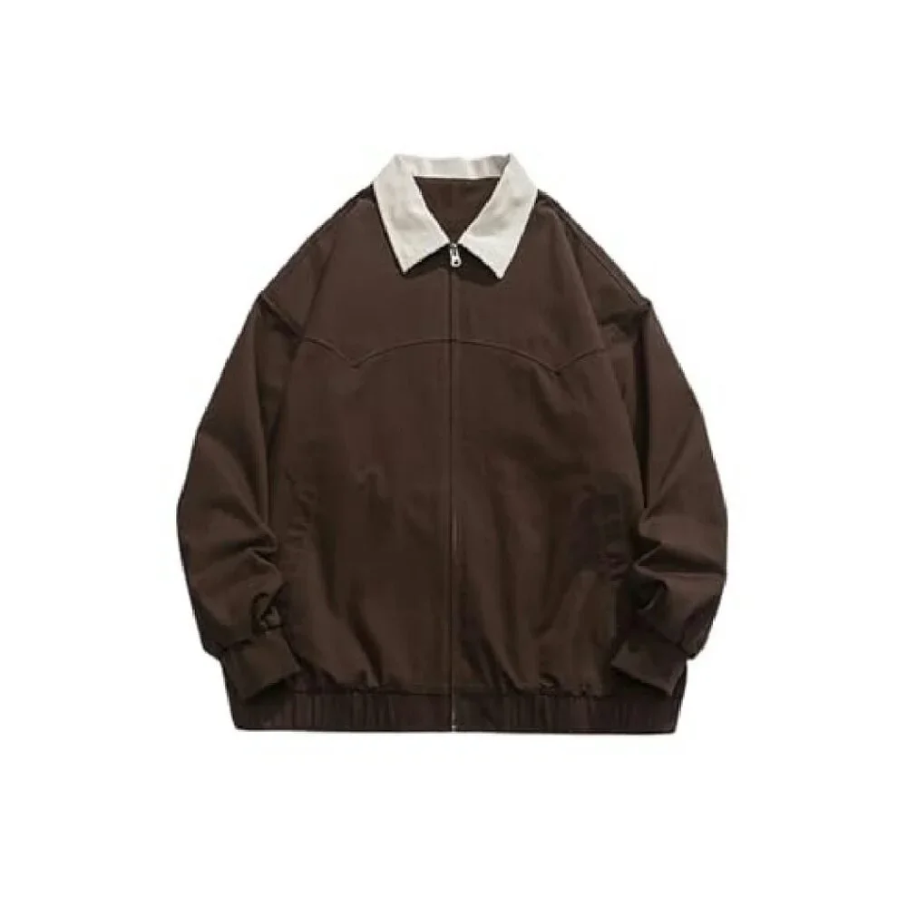 Lightweight Vintage Barn Jacket with Corduroy Collar, Zip Up